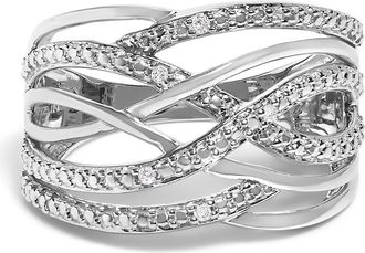 House of Brilliance Silver Diamond Accent Crossover Ring in White at Nordstrom, Size 7