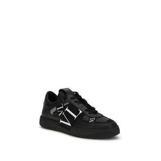 Valentino Garavani Calf Leather with Logo Bands Sneakers - Black