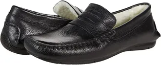 Massimo Matteo Penny Loafer Black Leather Faux Fur Lined ZAP1037