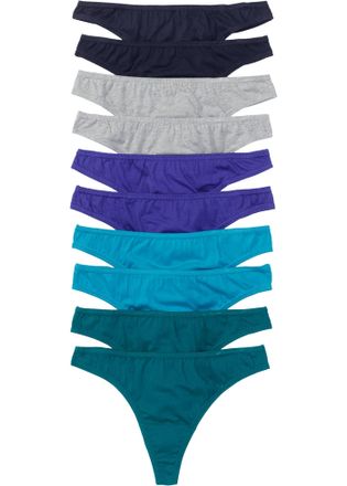 Bonprix String BONPRIX, Damen, Gr. 32/34 (XS), 10 Stk., blau (blau, t&uuml;rkis, hellgrau meliert), Obermaterial: 93% Baumwolle, 7% Polyester, Unterhosen String, Z