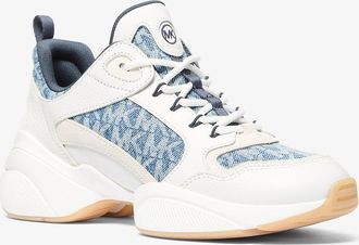 Michael Kors Bowie Signature Logo Print Denim Trainer