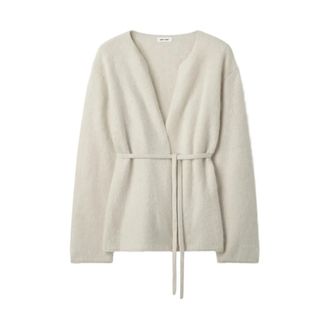 Soft Goat Cashmere Knitwear, female, Beige, Size: XS V-neck Tie Brushed Cardigan
