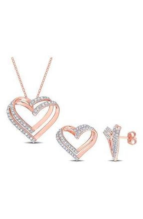 Delmar Diamond Heart Pendant Necklace & Stud Earrings Set - 0.4ct. in Rose Gold at Nordstrom Rack