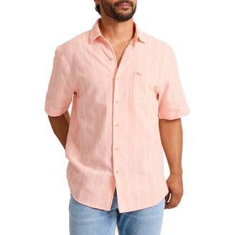 Tommy Bahama Nova Wave Short Sleeve Seersucker Button-Up Shirt in Melonie at Nordstrom, Size Xxx-Large