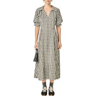 English Factory Gingham Puff Sleeve Seersucker Shirtdress in Black at Nordstrom, Size X-Small