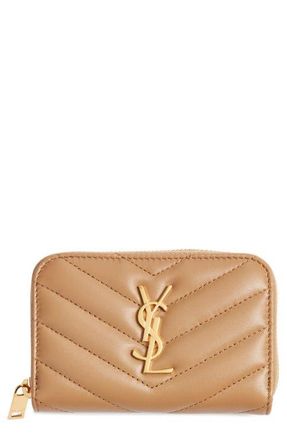 Saint Laurent Cassandre Quilted Card Wallet in Natural Tan at Nordstrom