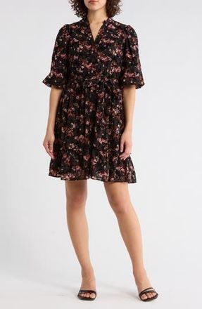 Sandra Darren Floral Ruffle Shirtdress in Black Floral at Nordstrom Rack, Size 14