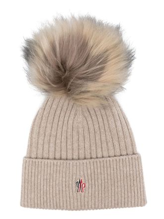 Moncler pompom cashmere beanie hat - Neutrals
