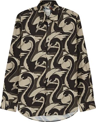 Paul Smith SWAN PRINT TAILORED SHIRT Size: 16.5, colour: BROWN