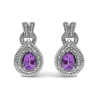 House of Brilliance Sterling Silver Pear Cut Amethyst and Diamond Accent Teardrop Stud Earrings