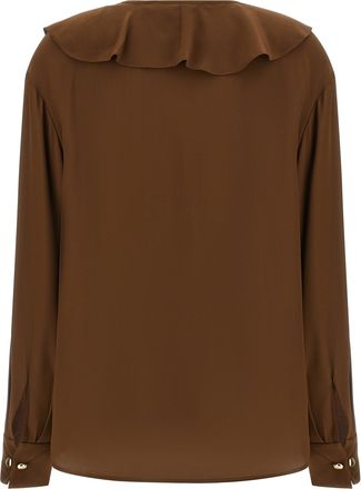 Max Mara Ruffled Silk Blouse - Brown