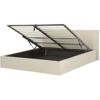 Beliani Beliani - Cama Tapizada En Tela Beige 160 X 200 Cm Con Almacenaje Aspecto Minimalista Orbey