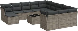 vidaXL Set Sof&aacute;s De Jard&iacute;n Con Cojines 13 Piezas Rat&aacute;n Sint&eacute;tico Gris Vidaxl