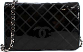 Chanel Black Diamond Patent Wallet on Chain