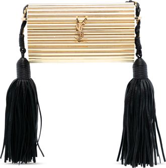 Saint Laurent Gold Ribbed Acrylic Lambskin Fringe Monogram Opium Box Bag