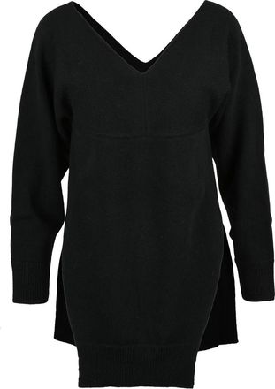 Stefano Mortari Asymmetrical Black Wool Knit Sweater With V-Neckline And Slit Detail