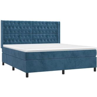 vidaXL Vidaxl - Cama Box Spring Colch&oacute;n Y Led Terciopelo Azul Oscuro 160x200 Cm