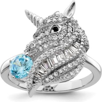 Diamond2Deal Sterling Silver Rhodium-plated Polished Cubic Zirconia Unicorn Ring