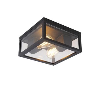 QAZQA Dise&ntilde;o Plaf&oacute;n Inteligente Negro Ip44 2 Luces Con Wifi St64 - Charlois Aluminio /vidrio Cuadrada Adecuado Para Led Max. 2 X 7 Watt - Qazqa