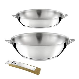 Cuisinox Lote de 1 sart&eacute;n de 24 cm y 1 wok de 28 cm acabado espejo con mango e