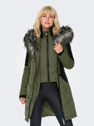 Only Steppmantel ONLY ONLNEWLINETTE FUR HOOD COAT OTW, Damen, Gr. XS, kalamata detail:grau fur, Steppware, Obermaterial: 100% Polyester, regular fit, M&auml;nte