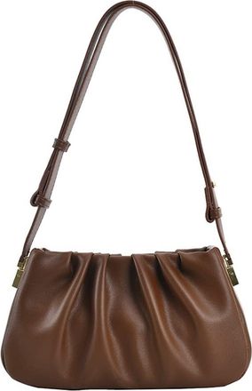 Generic Fashion Pleated Purse and Handbag for Women Leather Shoulder Bags with Zipper Small Underarm Bags Clutch Purses (Brown)