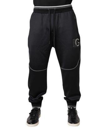 Dolce & Gabbana Mens Logo-Embroidered Joggers Black Polyester Elastane