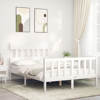 Berkfield Home Bed Frame with Headboard White 140x200 cm Solid Wood