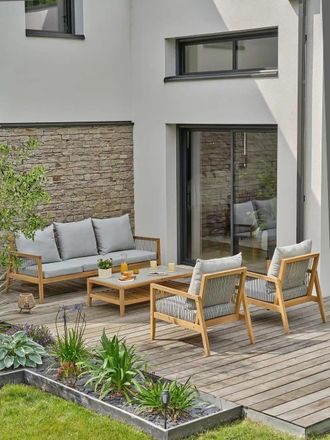 DCB Garden Conjunto de muebles de jard&iacute;n bajos de 5 plazas - acacia