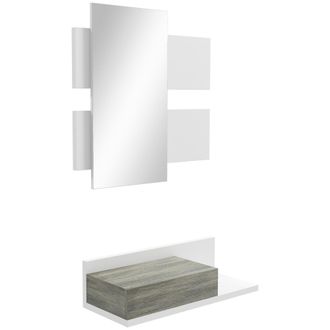 HOMCOM Conjunto De Muebles Para Recibidor, Consola De Pared Con Espejo Y Caj&oacute;n, 75 X 3,5 X 75 Cm Y 75 X 30,5 X 20 Cm, Blanco Y Gris