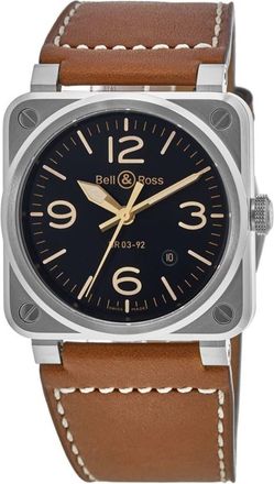 Bell & Ross BR 03-92 42mm Black Dial Leather Strap Mens Watch BR0392-GH-ST/SCA