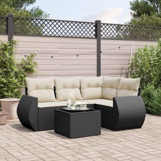 vidaXL Vidaxl - Set De Muebles De Jard&iacute;n 5 Pzas Y Cojines Rat&aacute;n Sint&eacute;tico Negro