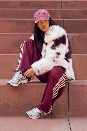 Boohoo Womens Cow Print Fur Jacket - White - Size 14 UK