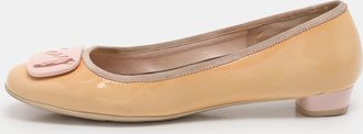 Ferragamo Beige Patent Leather Embellished Ballet Flats