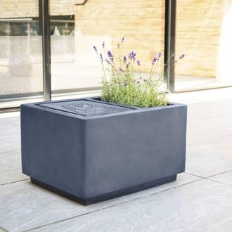 Ivyline Outdoor Contemporary LED Cube Waterfeature with Planter in Grey | Size: 1 Pack