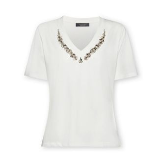 Elena Miro V-neck T-shirt - female - Elena Mir&ograve; - T-Shirts - White - L - Tops