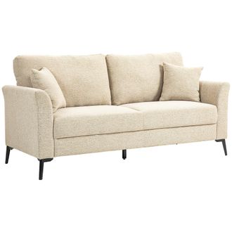 HOMCOM 3 Seater Sofa - Linen Fabric Sofa for Living Room - Beige | TJ Hughes