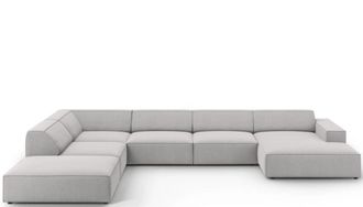 BLOOMINGLOFT Grosses 7-Sitzer Design Panoramasofa Jodie mit lange Seite links - Strukturstoff