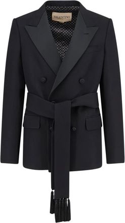 Valentino Virgin Wool Blazer met Riem - Heren - Blazers - Zwart - L - Wol - Jassen