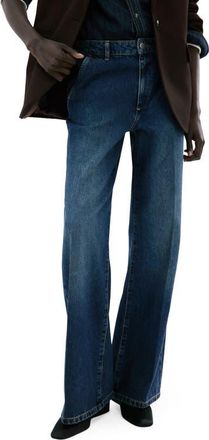Mango Slant Pocket Mid Rise Wide Leg Jeans in Dark Blue at Nordstrom, Size 8