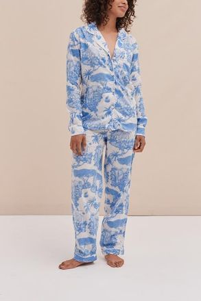 Desmond & Dempsey Long Pajama Set in Loxodonta Blue at Nordstrom, Size X-Small Uk