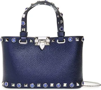 Valentino Garavani Rockstud Mini Leather Bag in Navy at Nordstrom