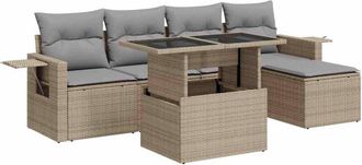 vidaXL Juego De Sof&aacute;s Jard&iacute;n Con Cojines 6 Pzas Rat&aacute;n Sint&eacute;tico Beige Vidaxl