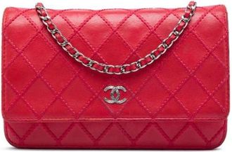 Chanel Pre-owned Wallet-on-Chain - Dames - Vintage Schoudertas - Rood - ONE Size - Leer - Vintage