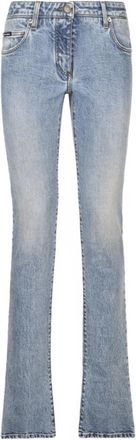Dolce & Gabbana Lichtblauwe Logo Patch Bootcut Jeans - Dames - Bootcut Jeans - Blauw - S - Katoen - Jeans