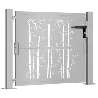 Berkfield Home Beautiful Garden Gate 105x80 cm Corten Steel Bamboo Design in Brown