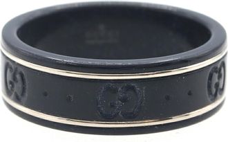 Gucci Silver Black Band Ring (Pre-Owned)