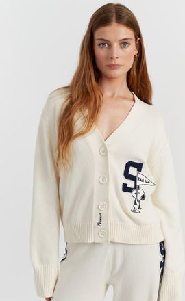 Chinti and Parker Snoopy Varsity Cotton Cardigan Sweater in Cream at Nordstrom, Size X-Large