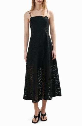 Mango Cutwork Embroidery Midi Dress in Black at Nordstrom, Size 10