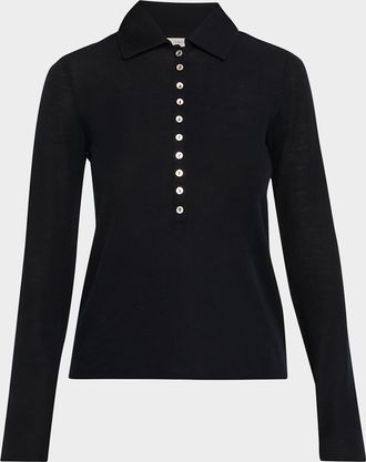 Vince Long-Sleeve Fine Wool Buttoned Top